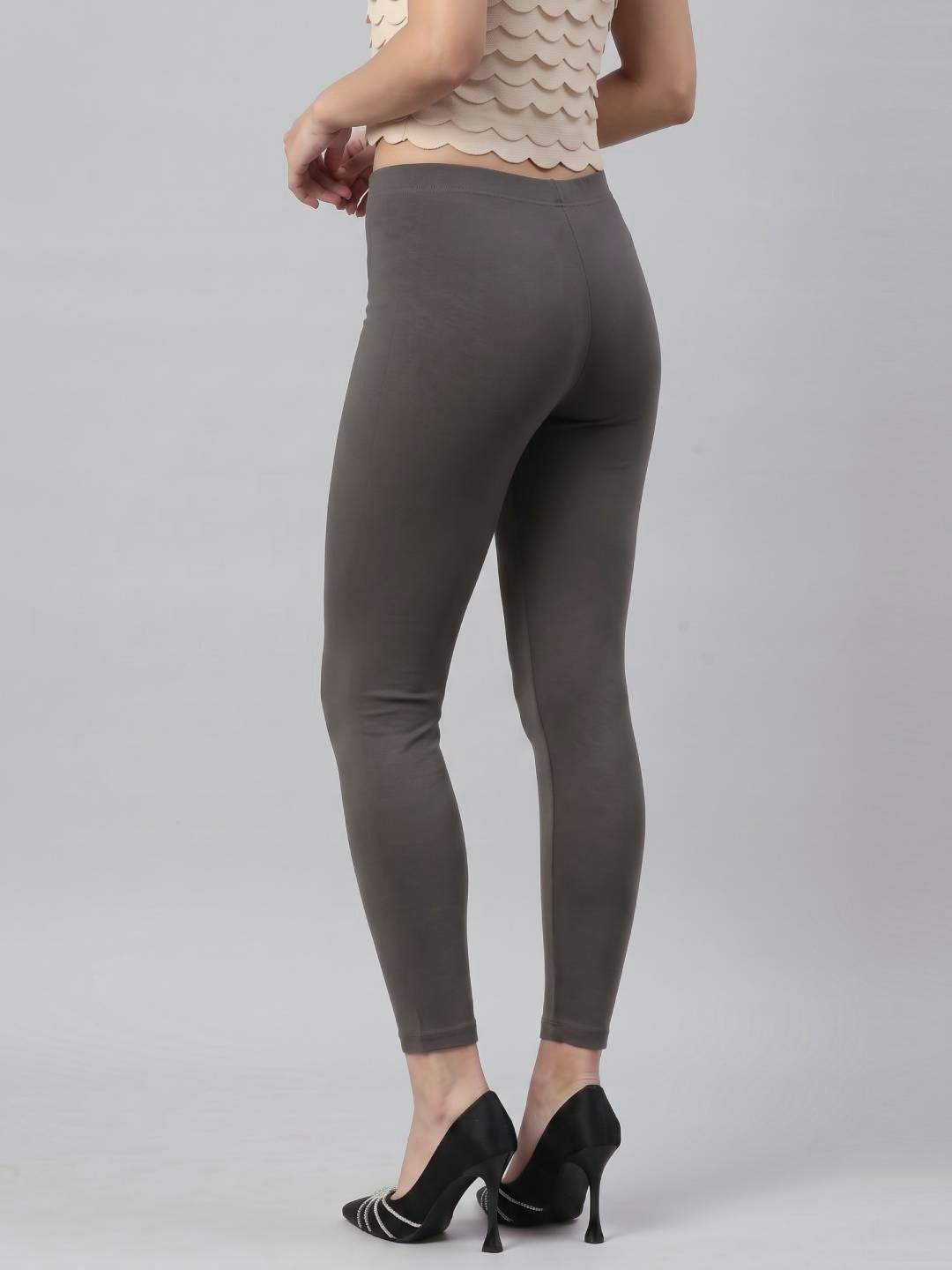 Silver Grey Cotton Stretch Ankle Length Leggings