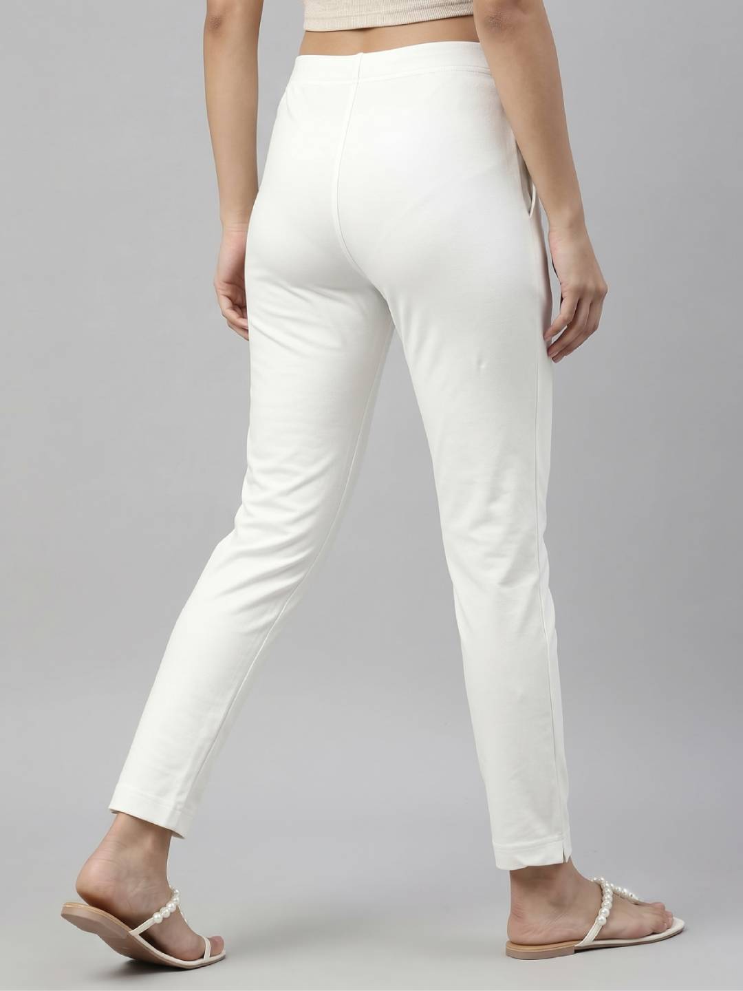 Cream Cotton Stretch Kurti Pants
