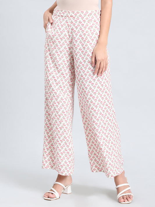 White Woven Viscose Printed Palazzo