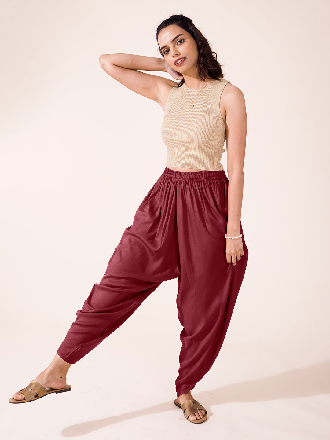 Violet Woven Viscose Harem Dhoti Pant