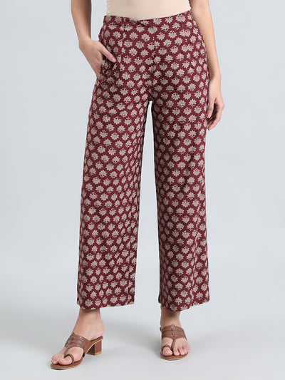 Brown Woven Viscose Printed Palazzo