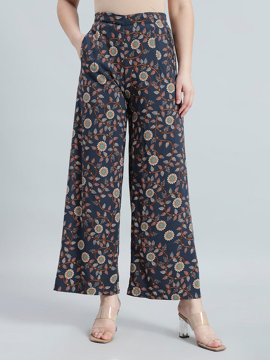 Navy Woven Viscose Printed Palazzo