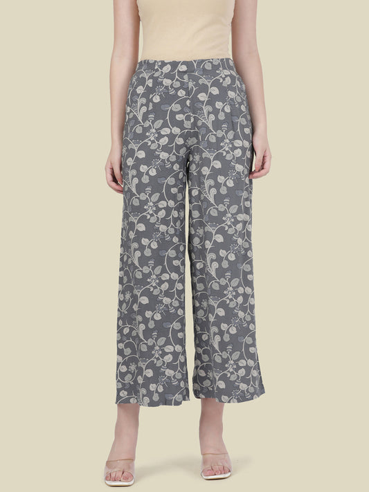 Grey Woven Viscose Printed Palazzo