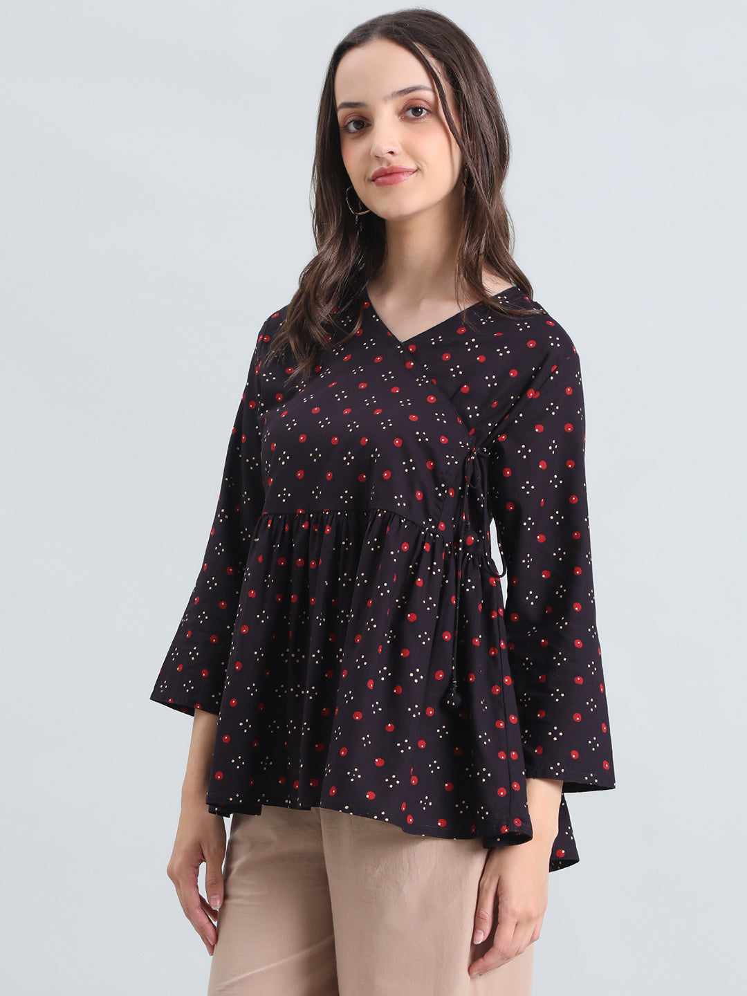 Cotton Bandhani Dot Print Peplum Blouse