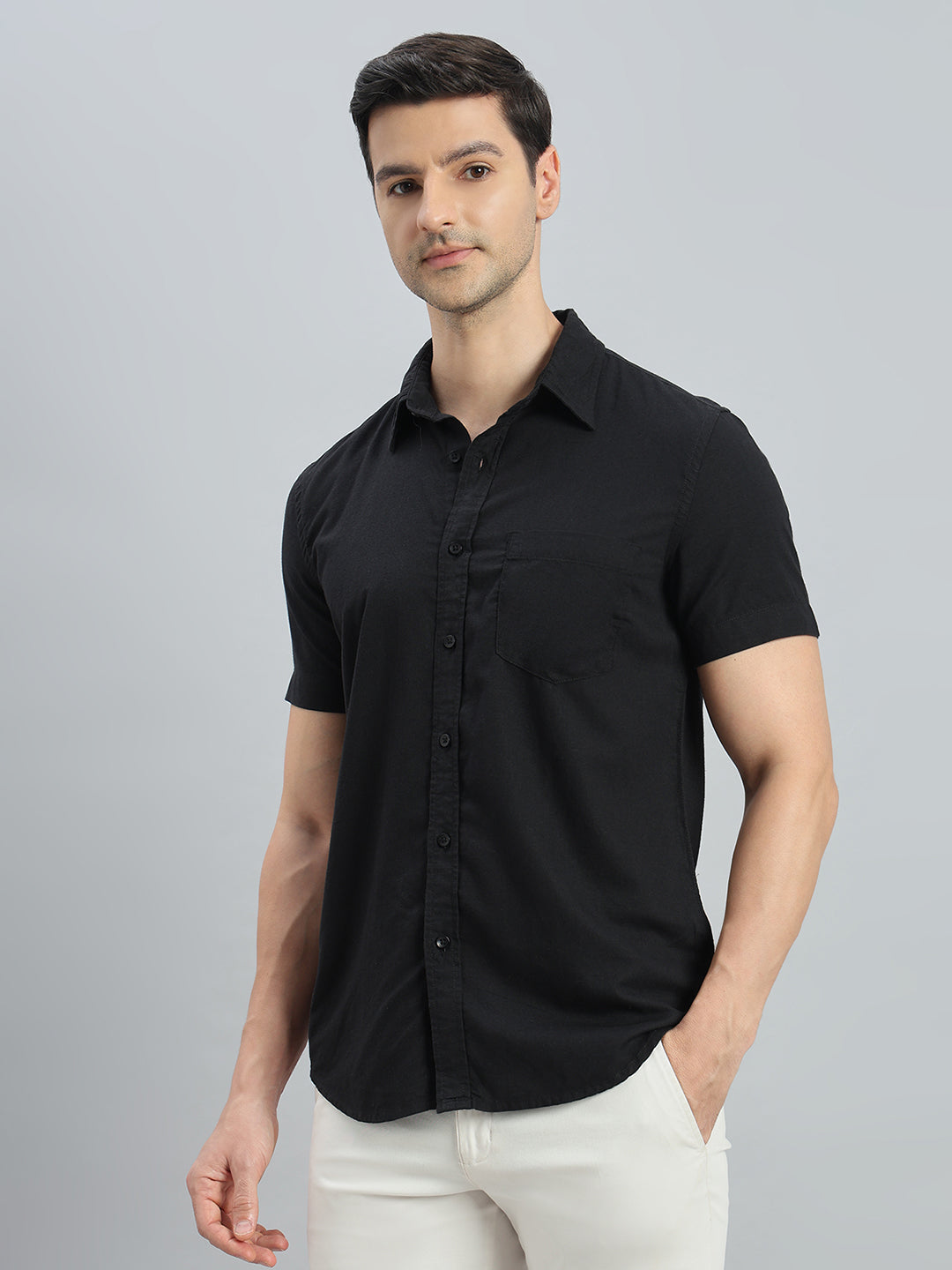 Linen Blend Regular Fit Half Sleeves Shirt