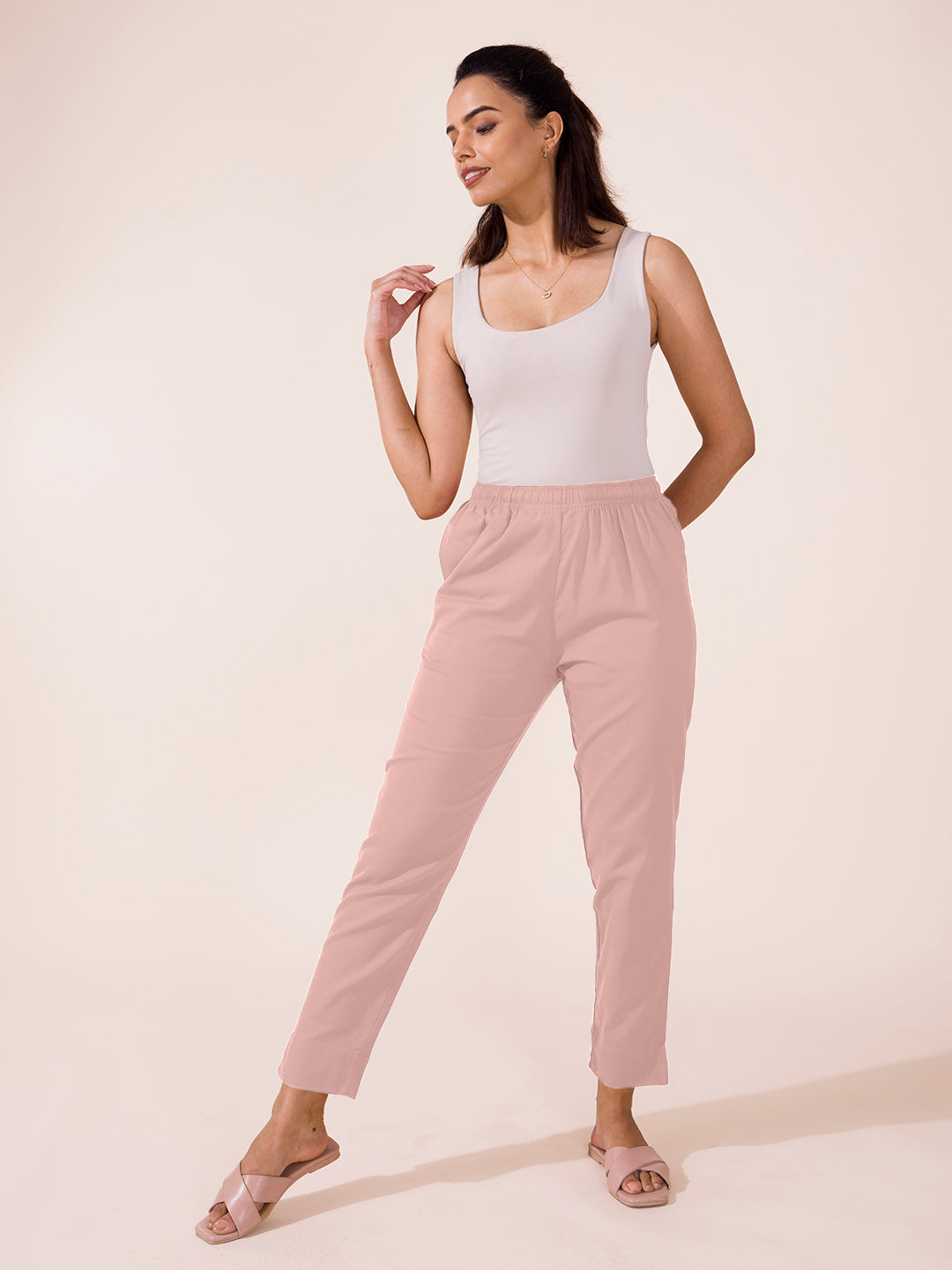 Baby Pink Cotton Pencil Pant