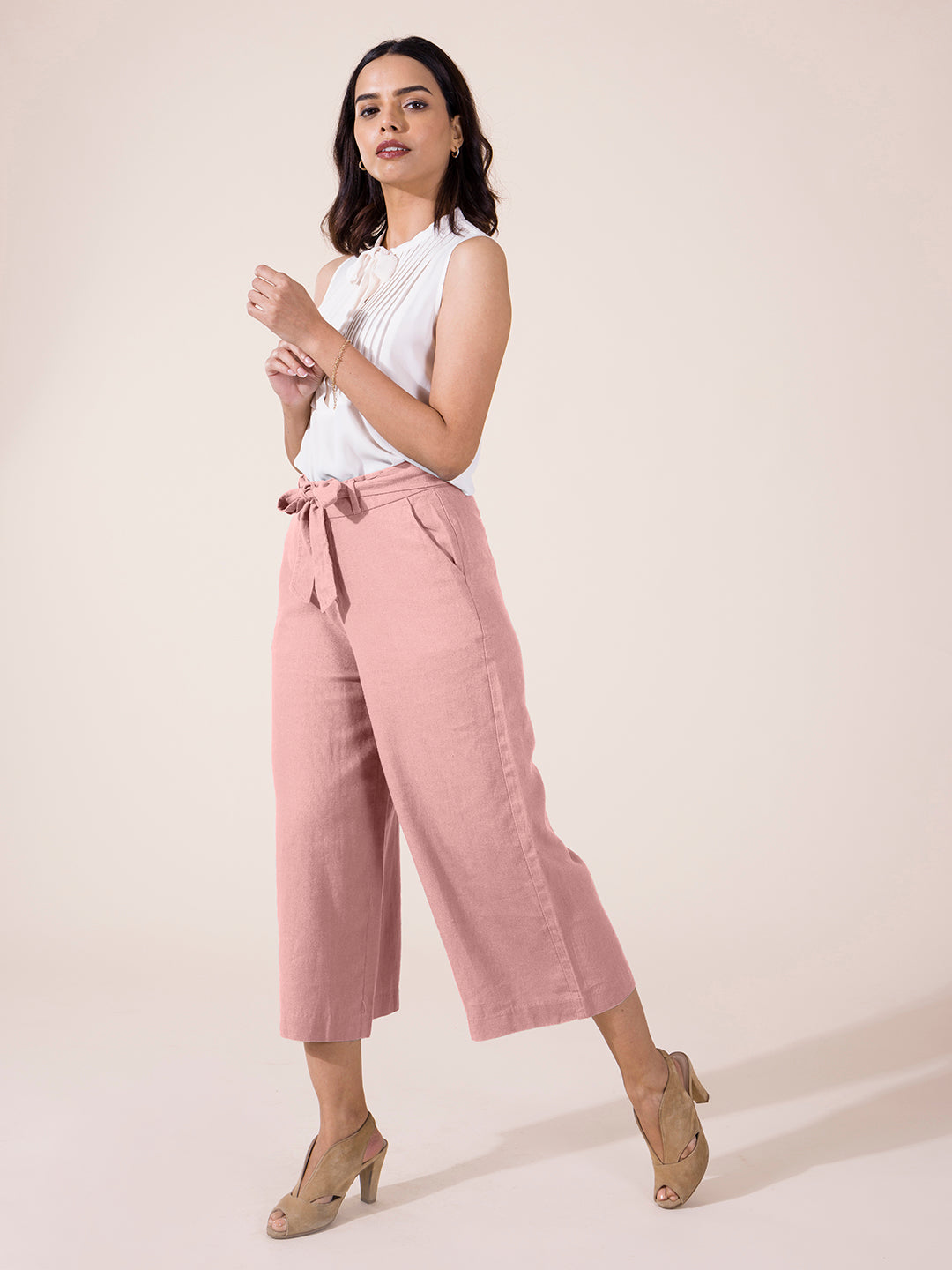 Dusty Pink Linen Blend Culottes