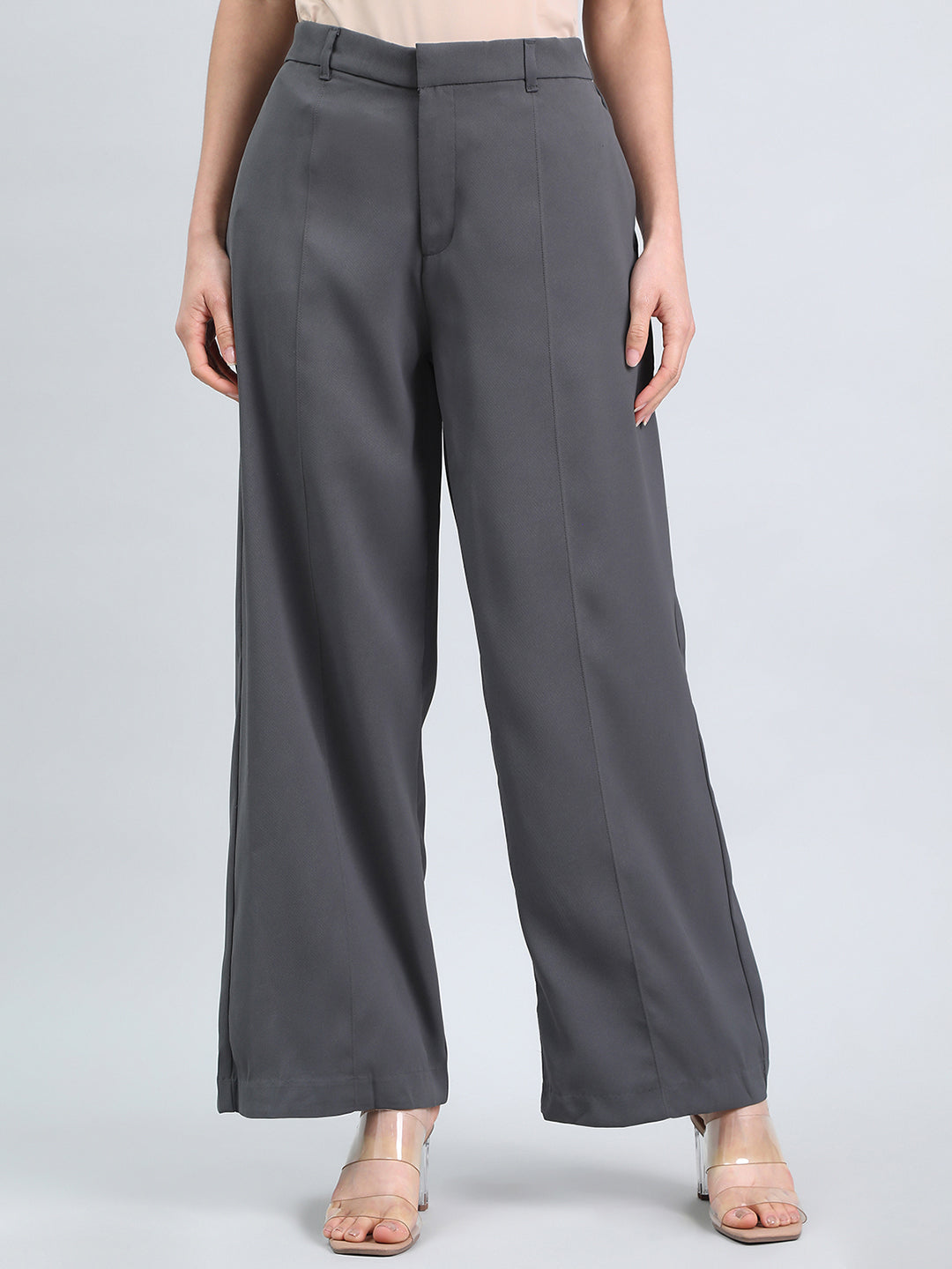 Silver Grey Chocolate Crepe Wide Trouser
