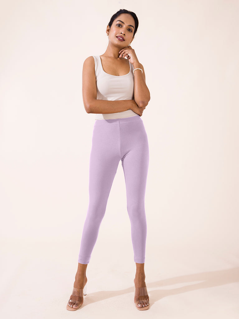 Women Solid Lavender Ankle Length Leggings