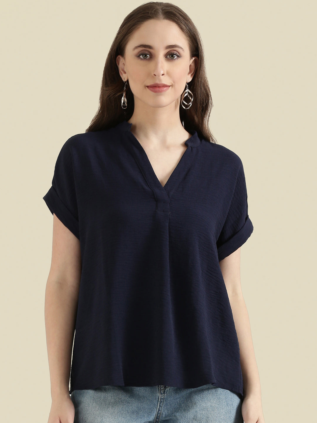 Mandarin Collar Textured Blouse