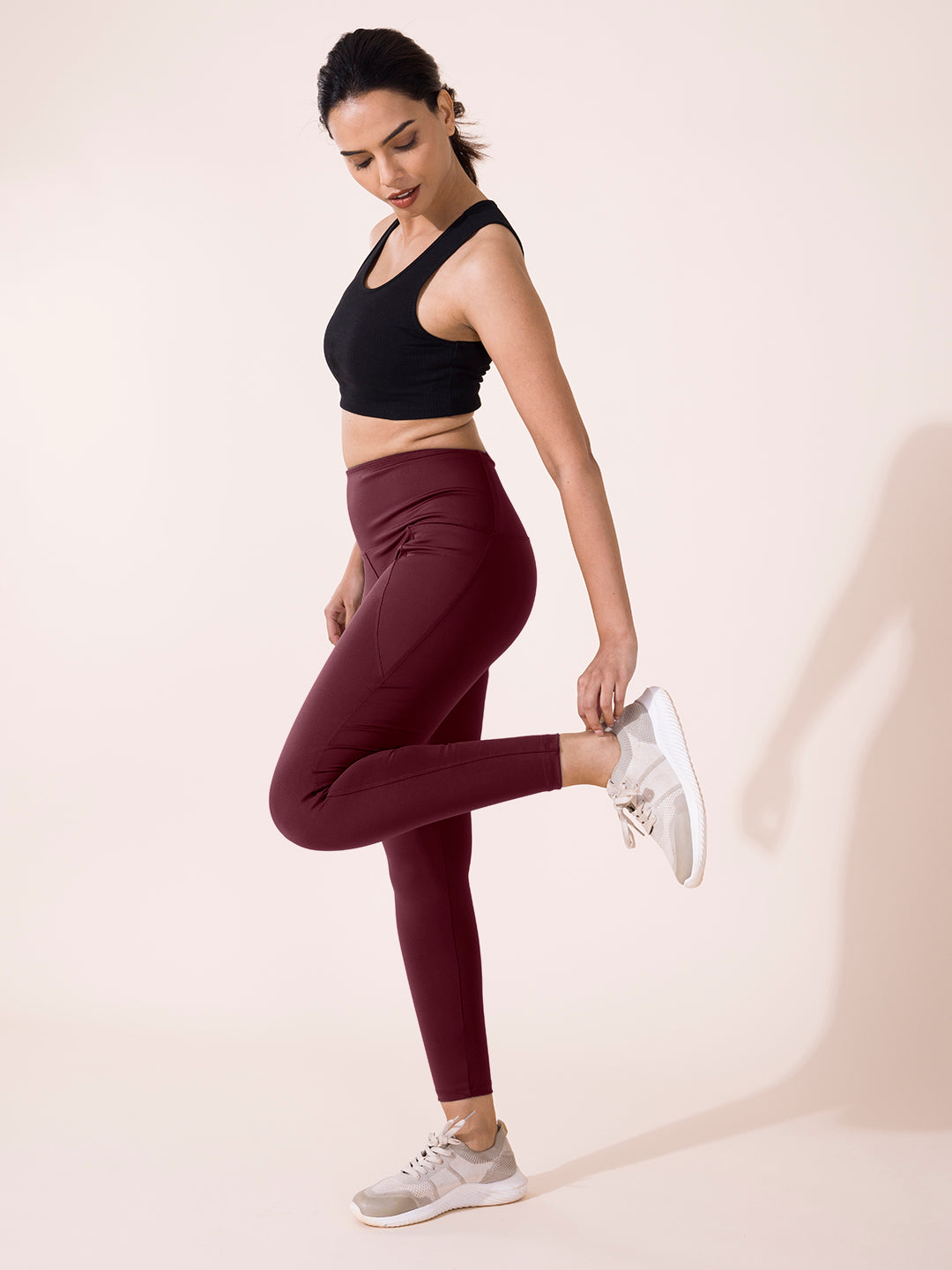 Maroon Nylon Stretch Training Tights