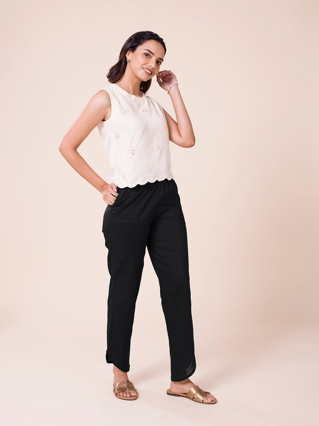 Black Cotton Stretch Dhoti Pant