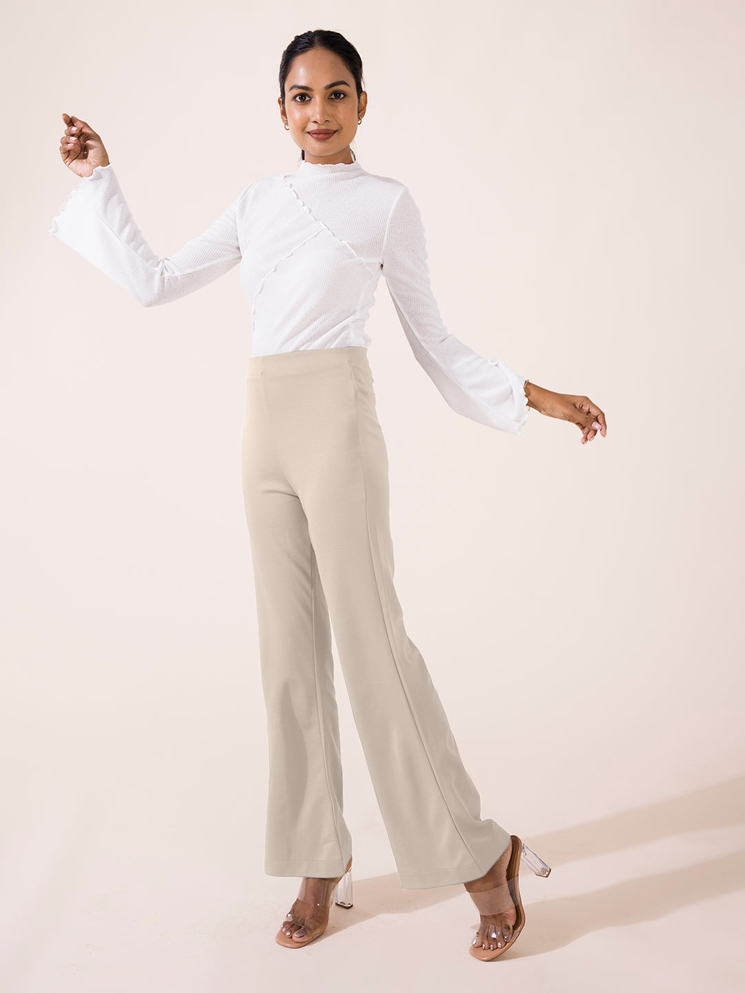 Light Beige Roma Ponte Flared Pant