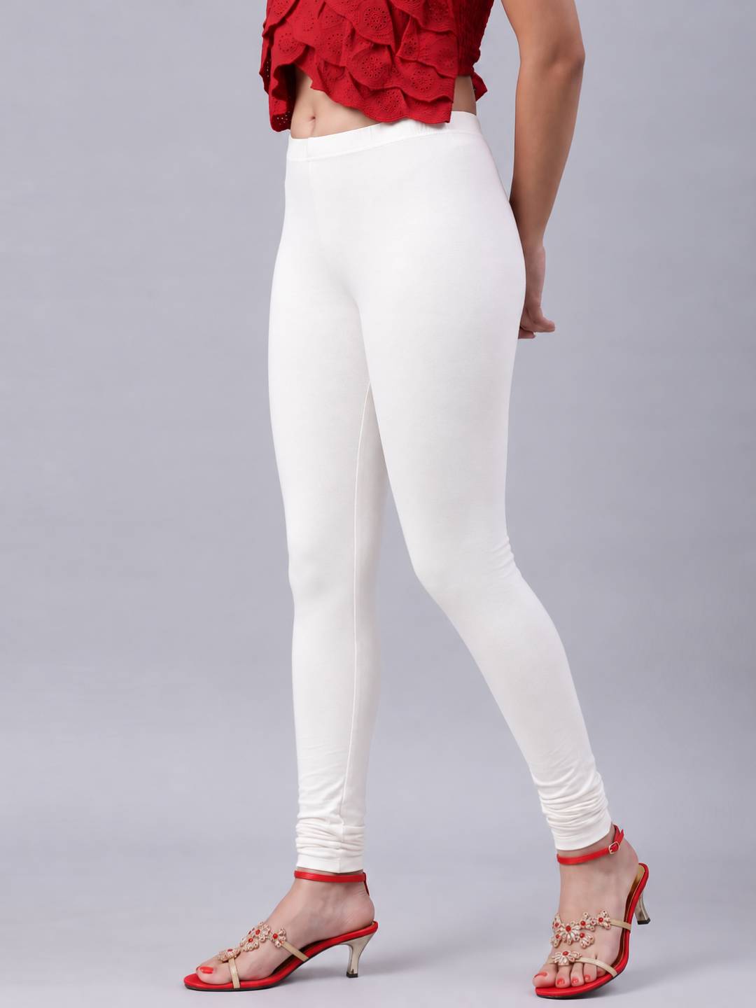 Cream Cotton Stretch Churidar - Plus Size