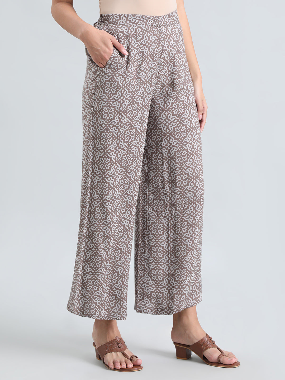 Brown Woven Viscose Printed Palazzo
