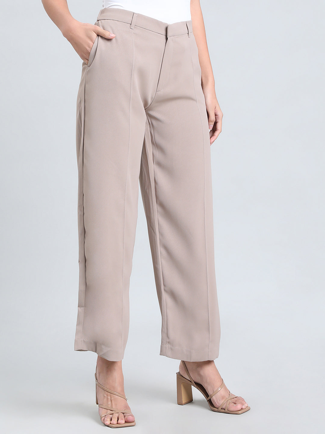 Light Chocolate Crepe Wide Trouser