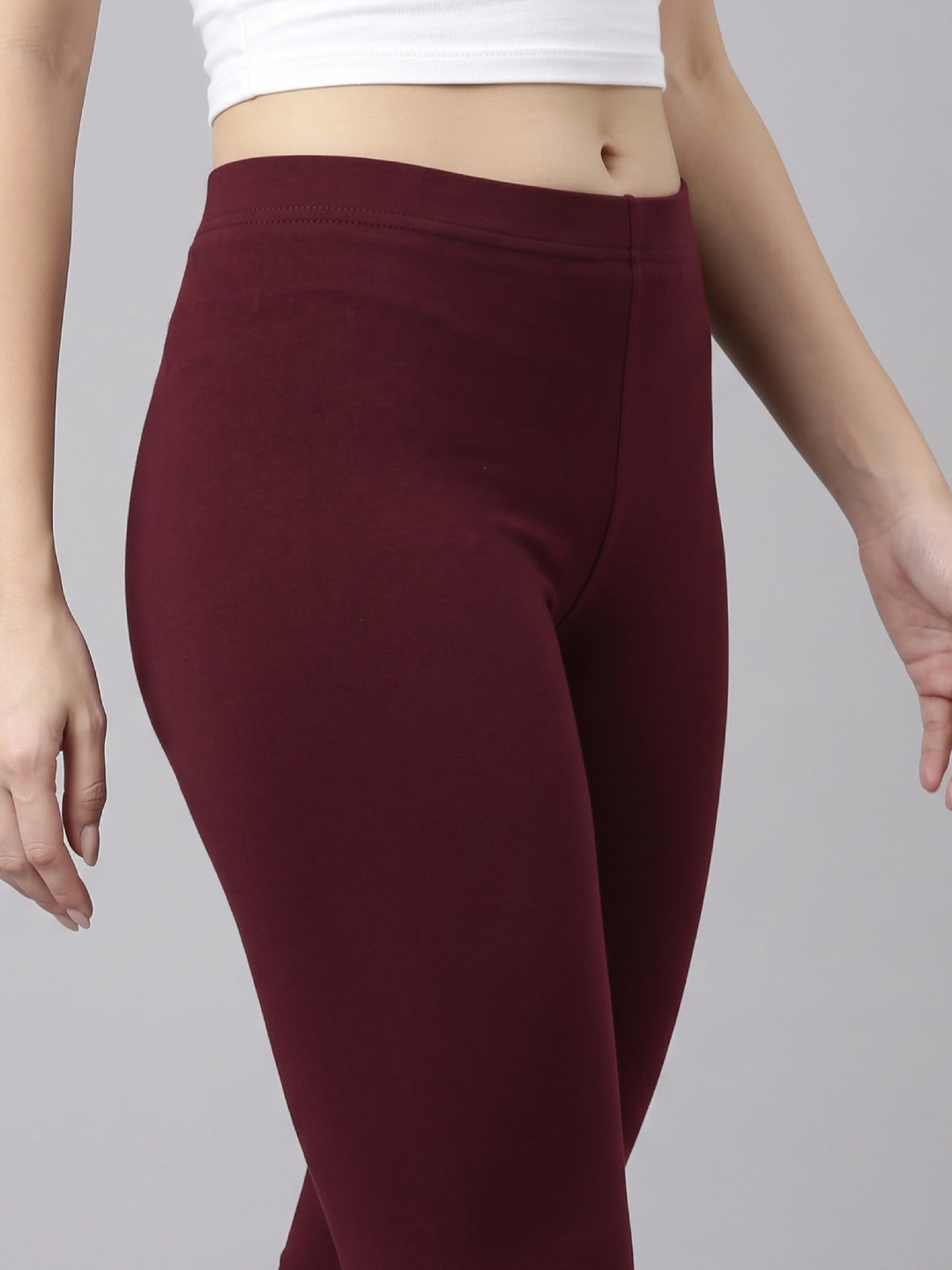 Bright Maroon Cotton Stretch Ankle Length Leggings