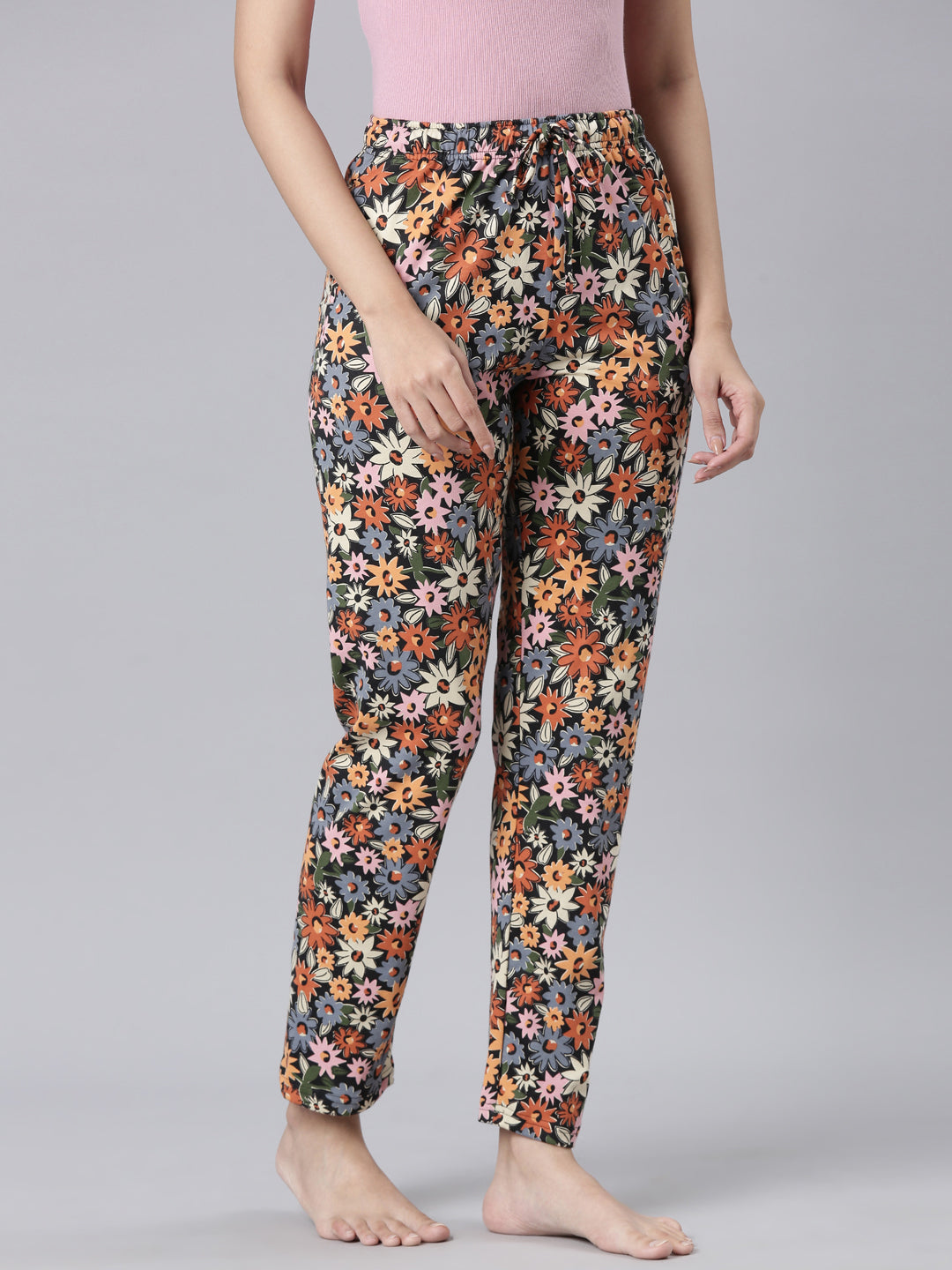 Black Cotton Knit Printed Lounge Pants