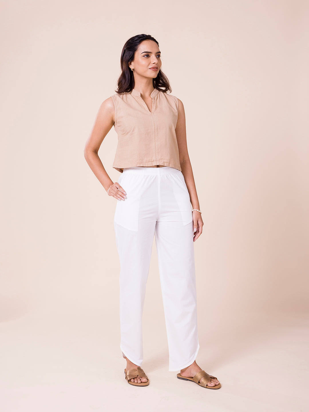 White Cotton Stretch Dhoti Pant