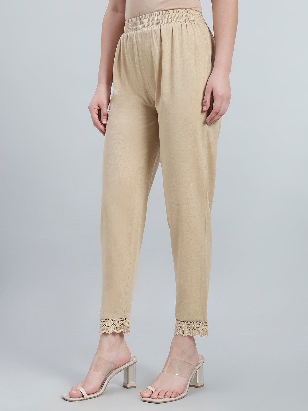 Light Beige 100% Cotton Lace Pencil Pant