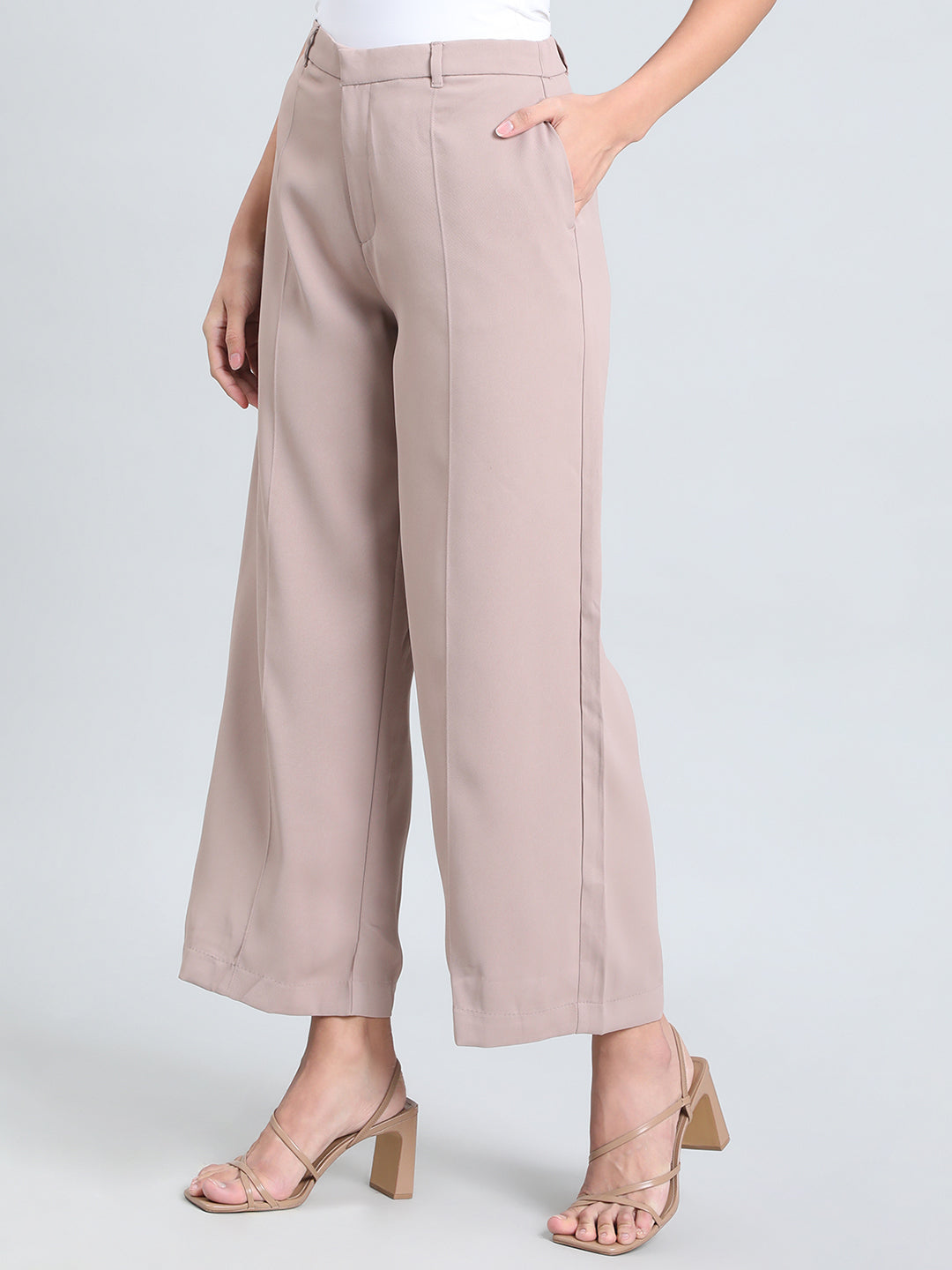Dusty Pink Crepe Wide Trouser