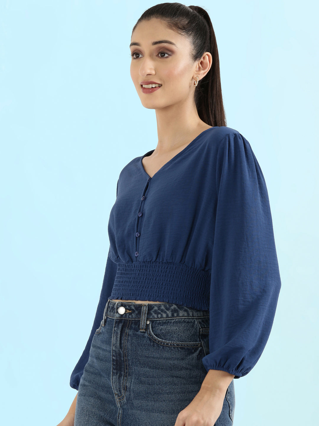 Hammered V-Neck Crop Top