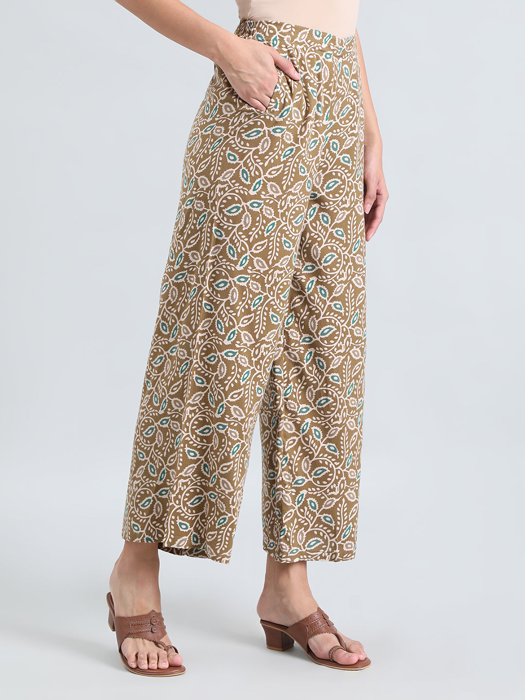 Green Woven Viscose Printed Palazzo