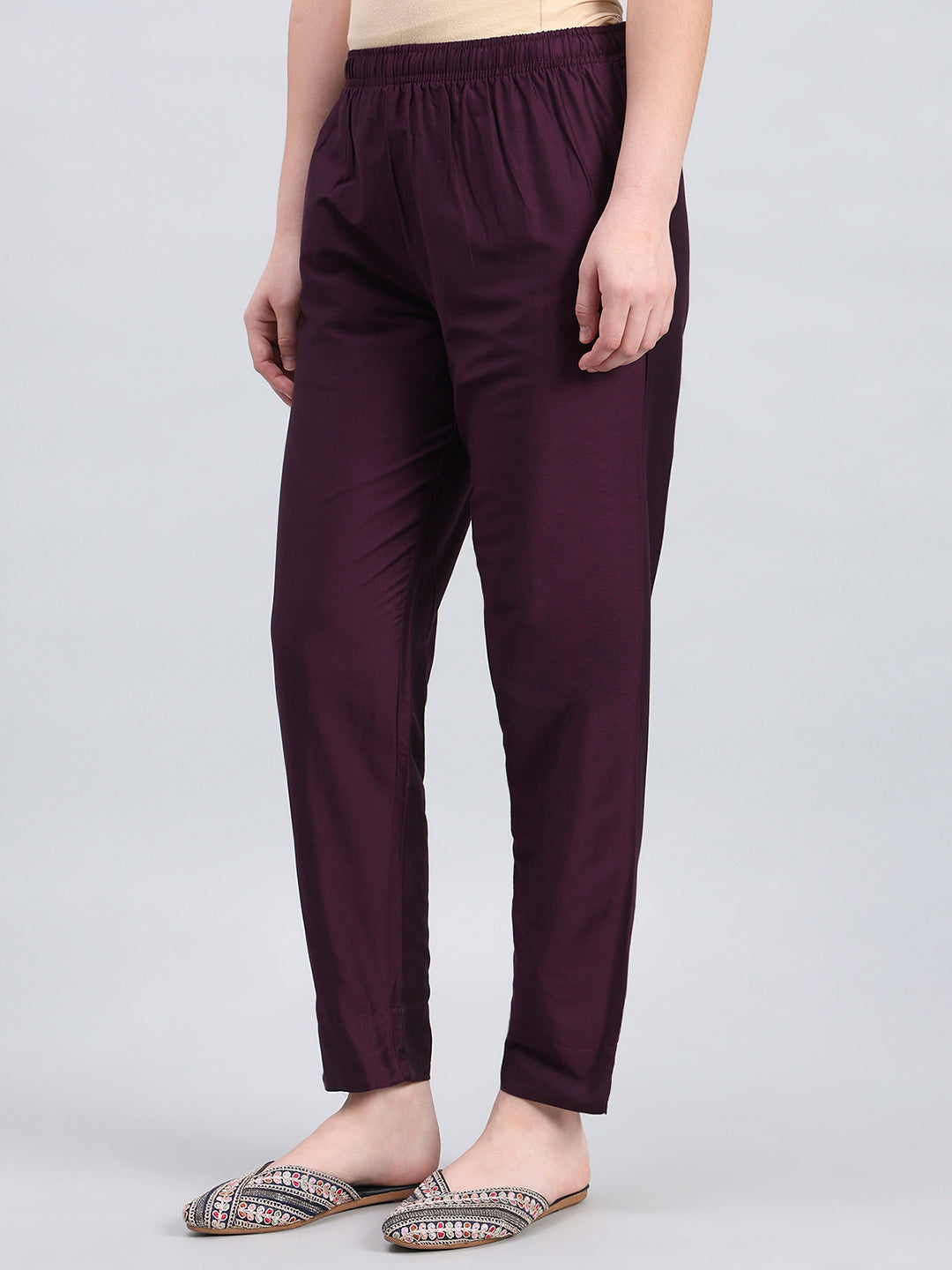 Dark Purple Poly Modal Metallic Pants