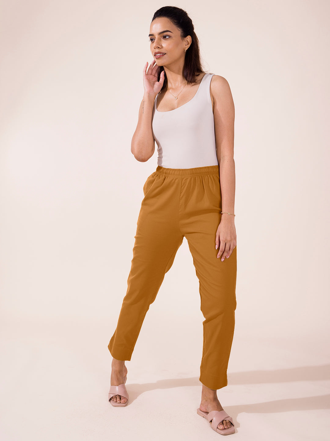 Mustard Cotton Pencil Pant