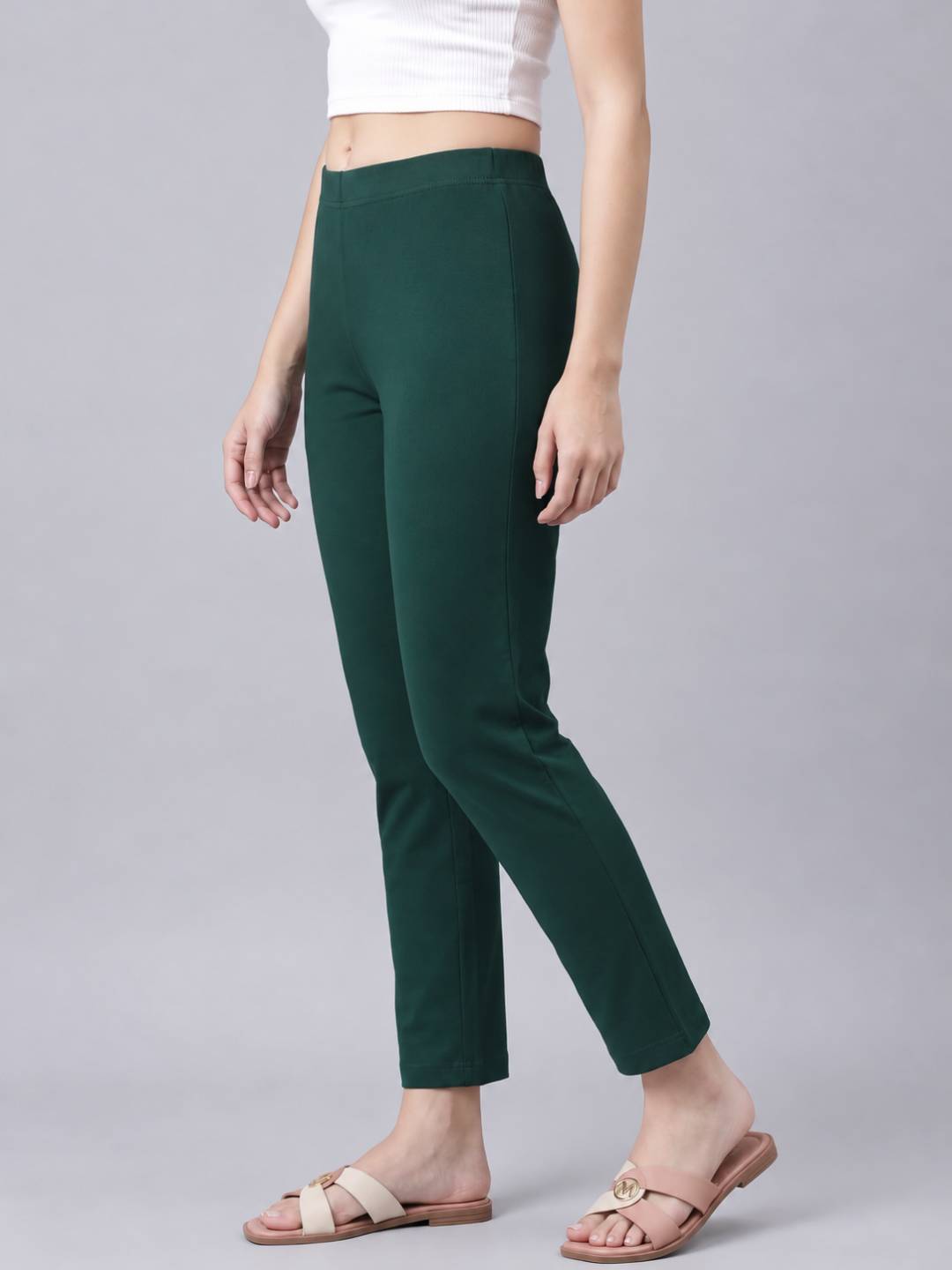 Dark Green Cotton Stretch Kurti Pants