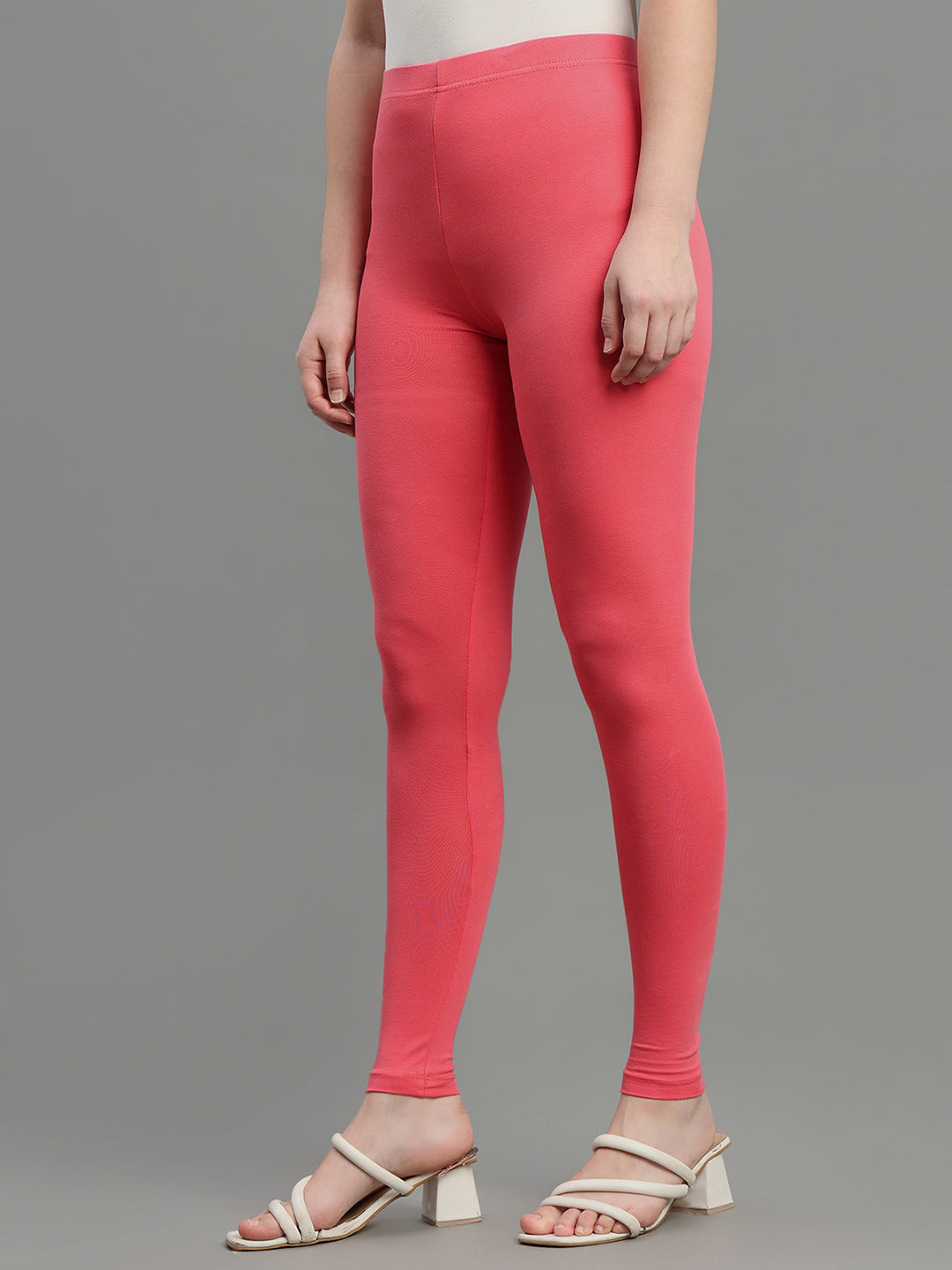 Blush Coral Cotton Stretch Ankle Length Leggings