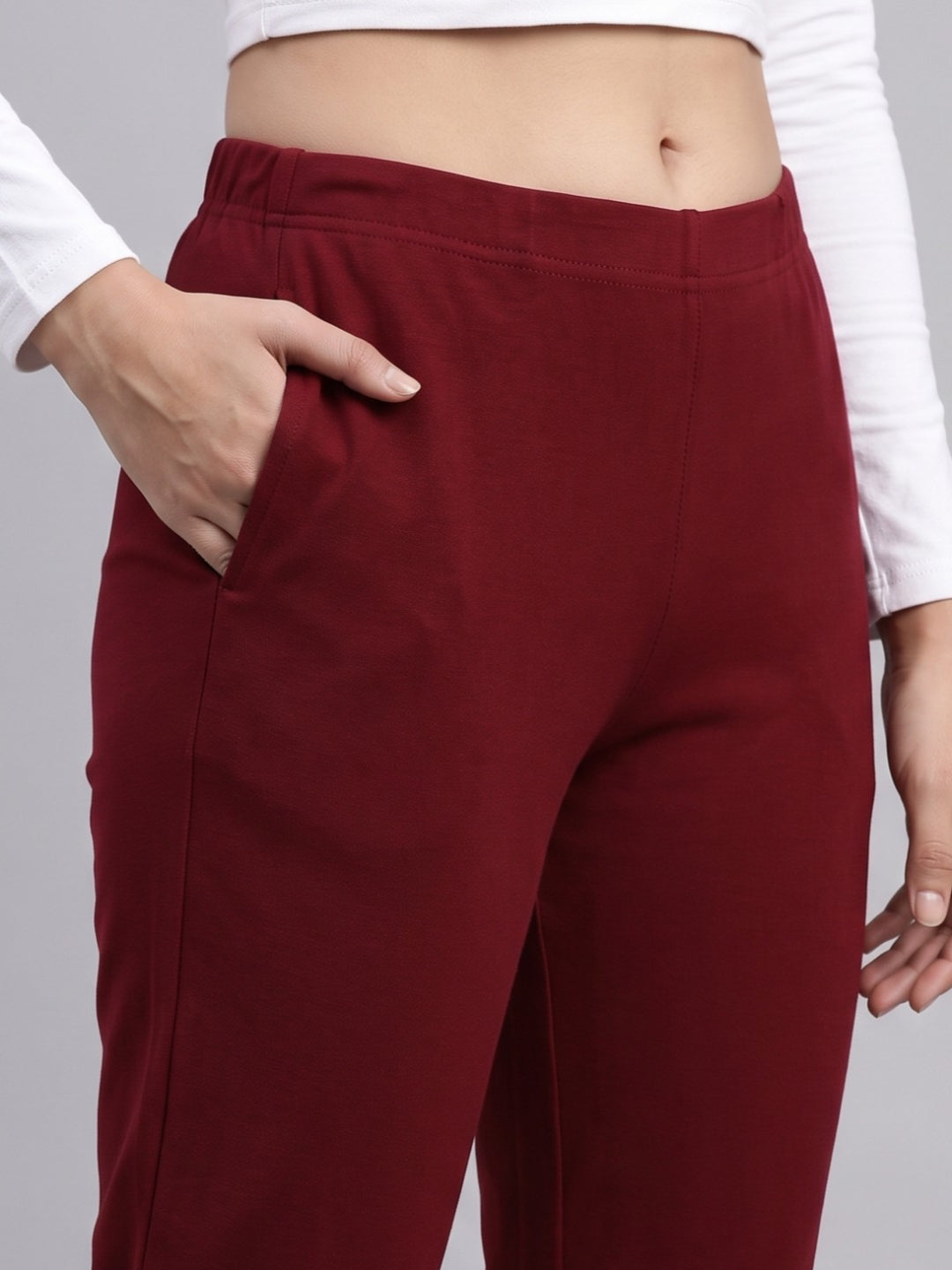 Maroon Cotton Stretch Kurti Pants