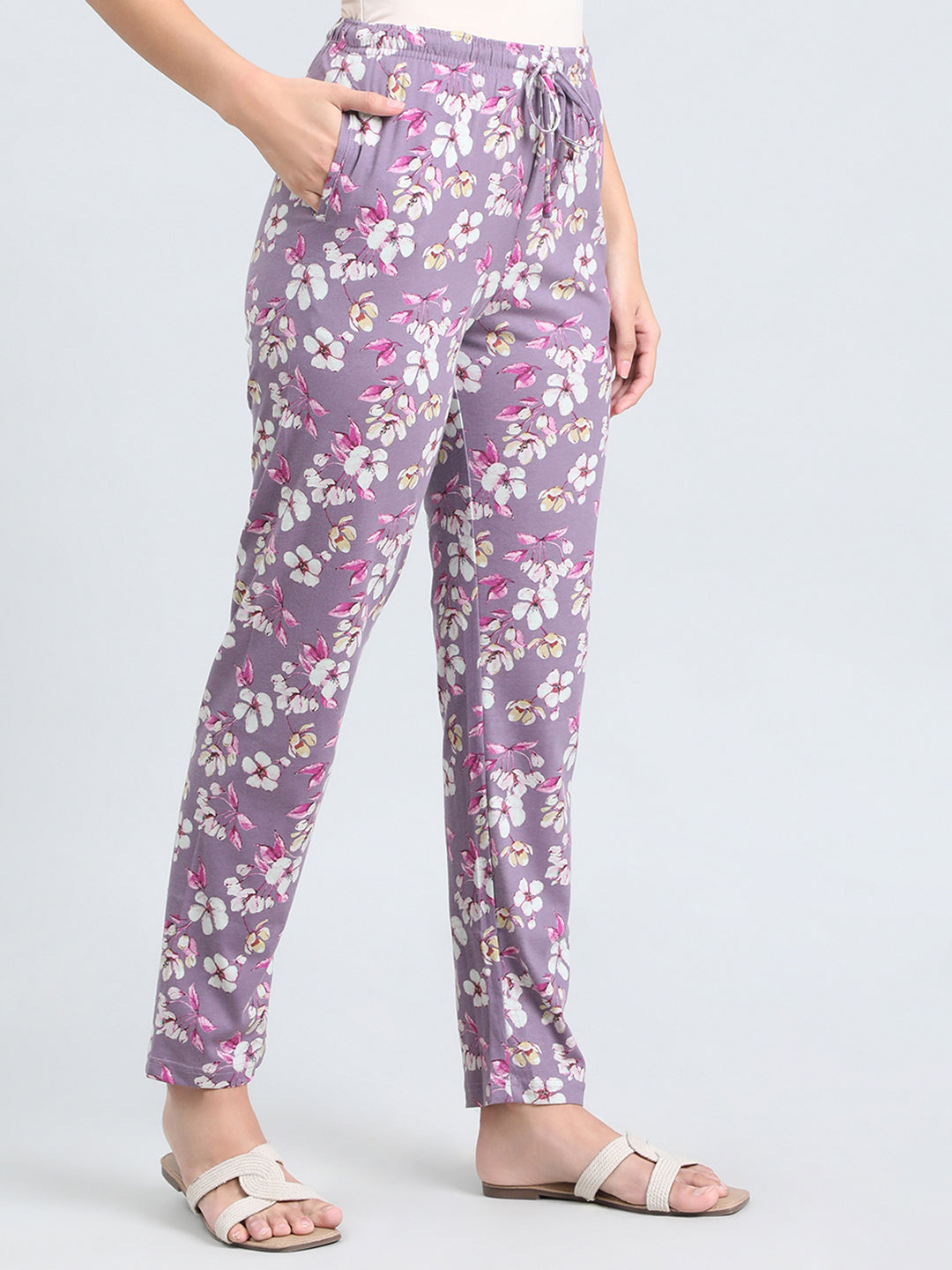 Purple Cotton Knit Printed Lounge Pants