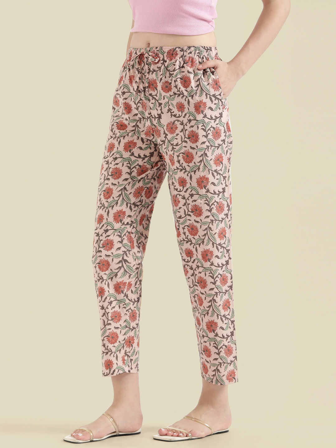 Medium Pink Cotton Woven Printed Lounge Pants