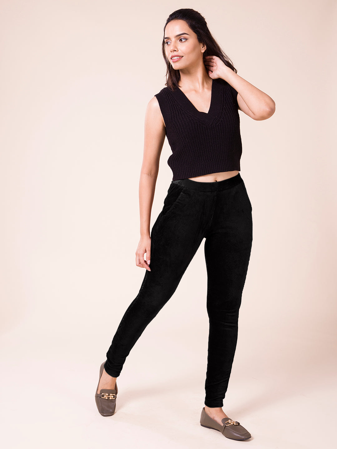 Buy Go Colors Women Olive Corduroy Jeggings Online at Best Prices