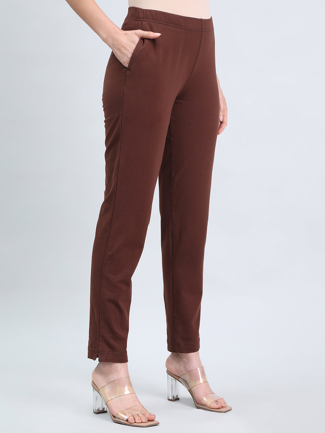Dark Brown Cotton Stretch Kurti Pants