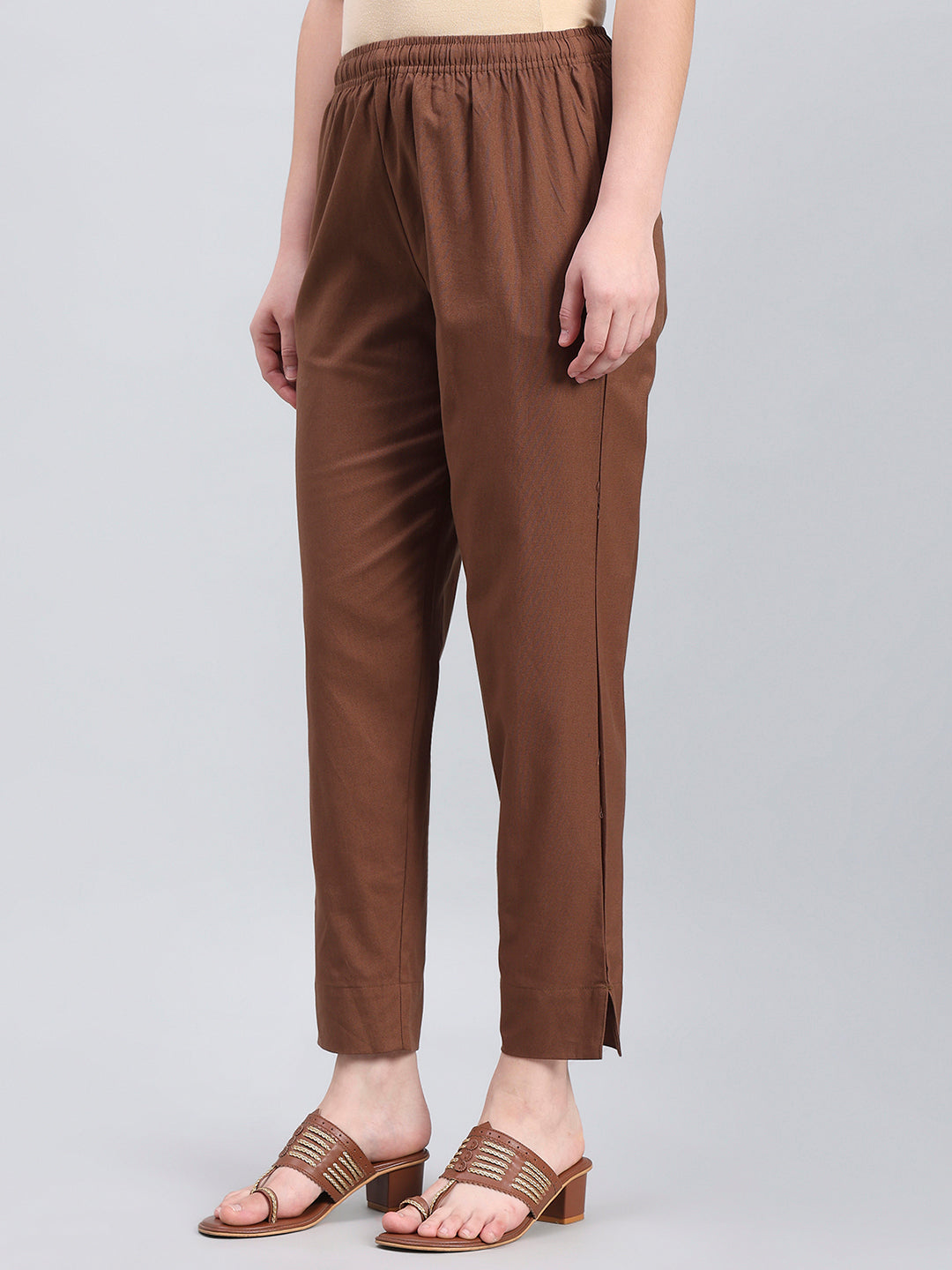 Brown Cotton Pencil Pant