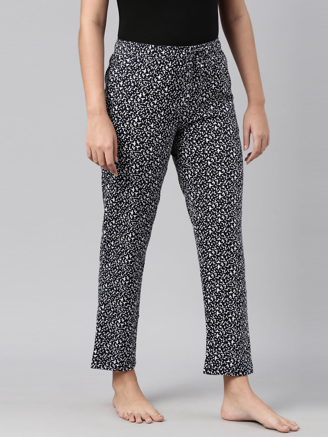 Black Cotton Knit Printed Lounge Pants
