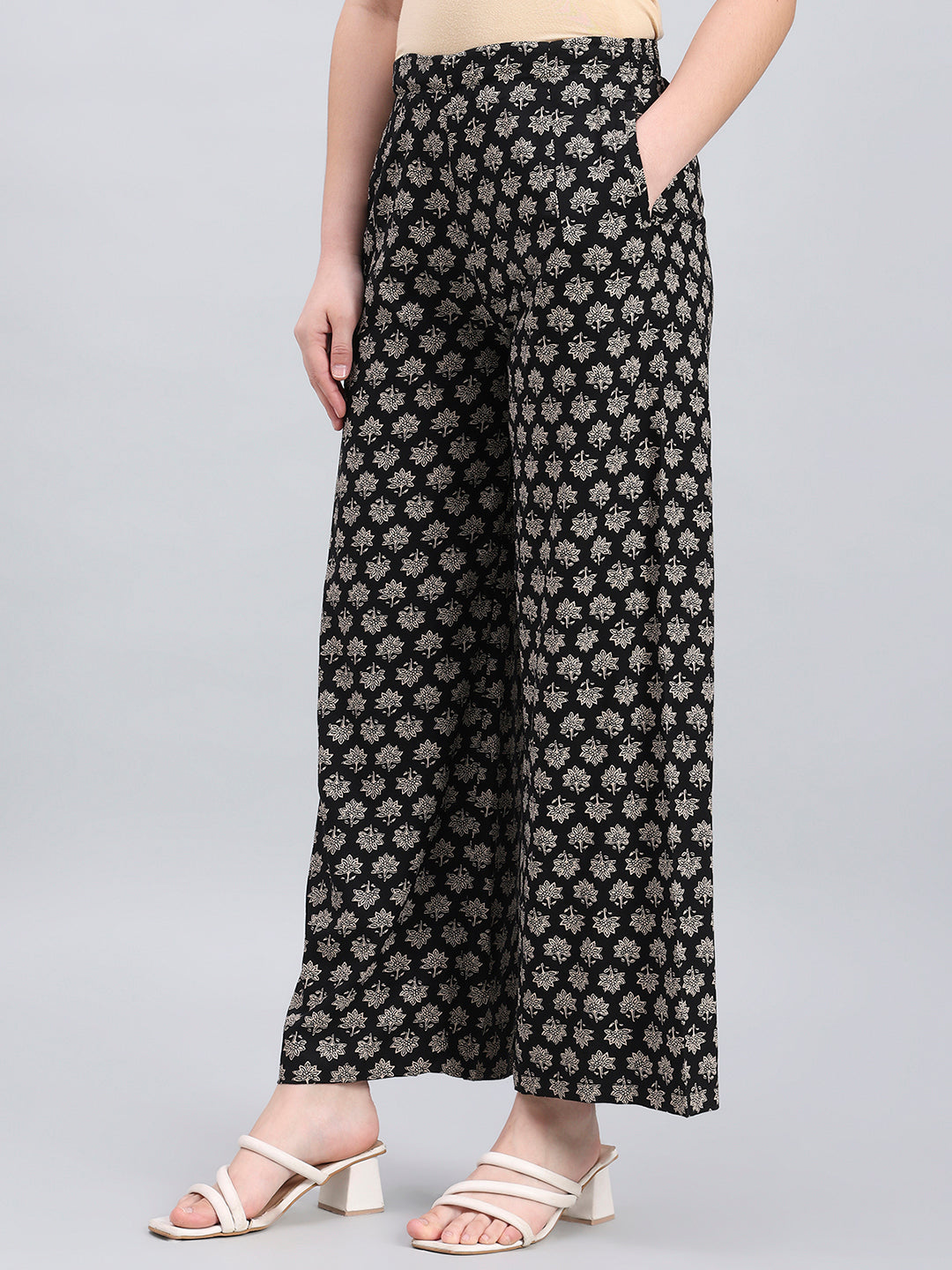 Black Woven Viscose Printed Palazzo