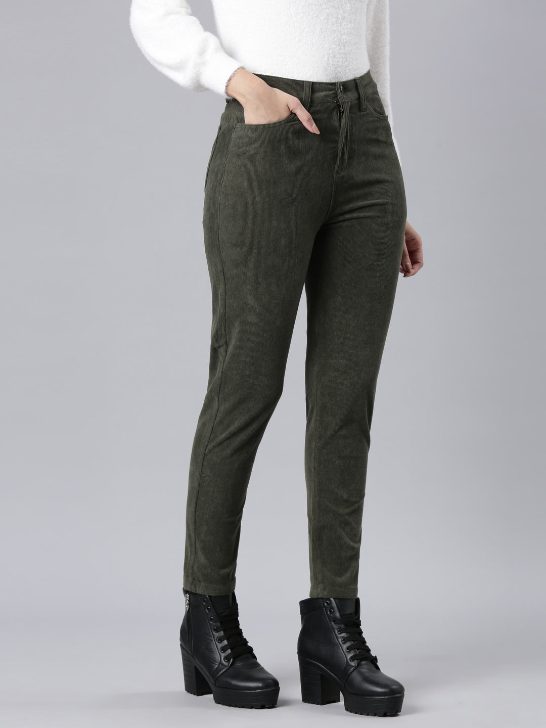 Olive Green Tight Knit Corduroy Pants