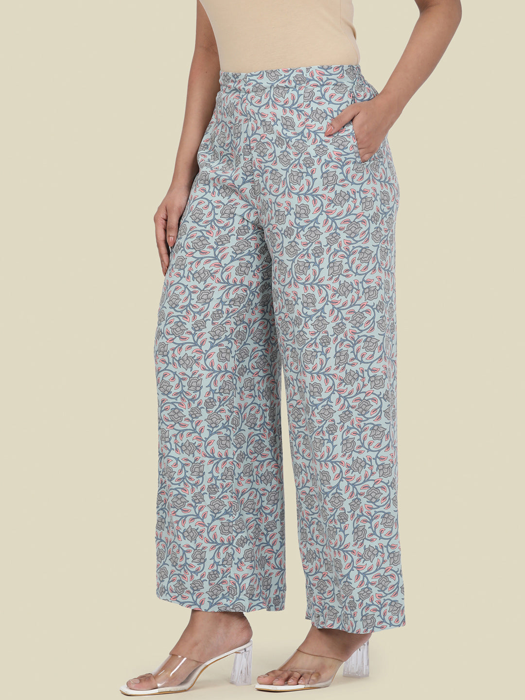 Blue Woven Viscose Printed Palazzo