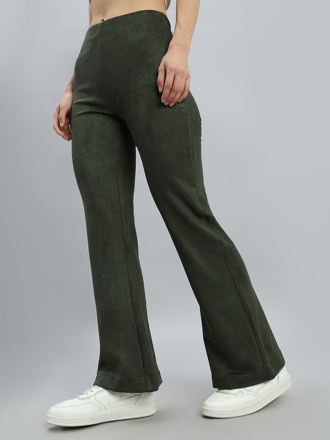 Dark Olive Suede Bell Bottom