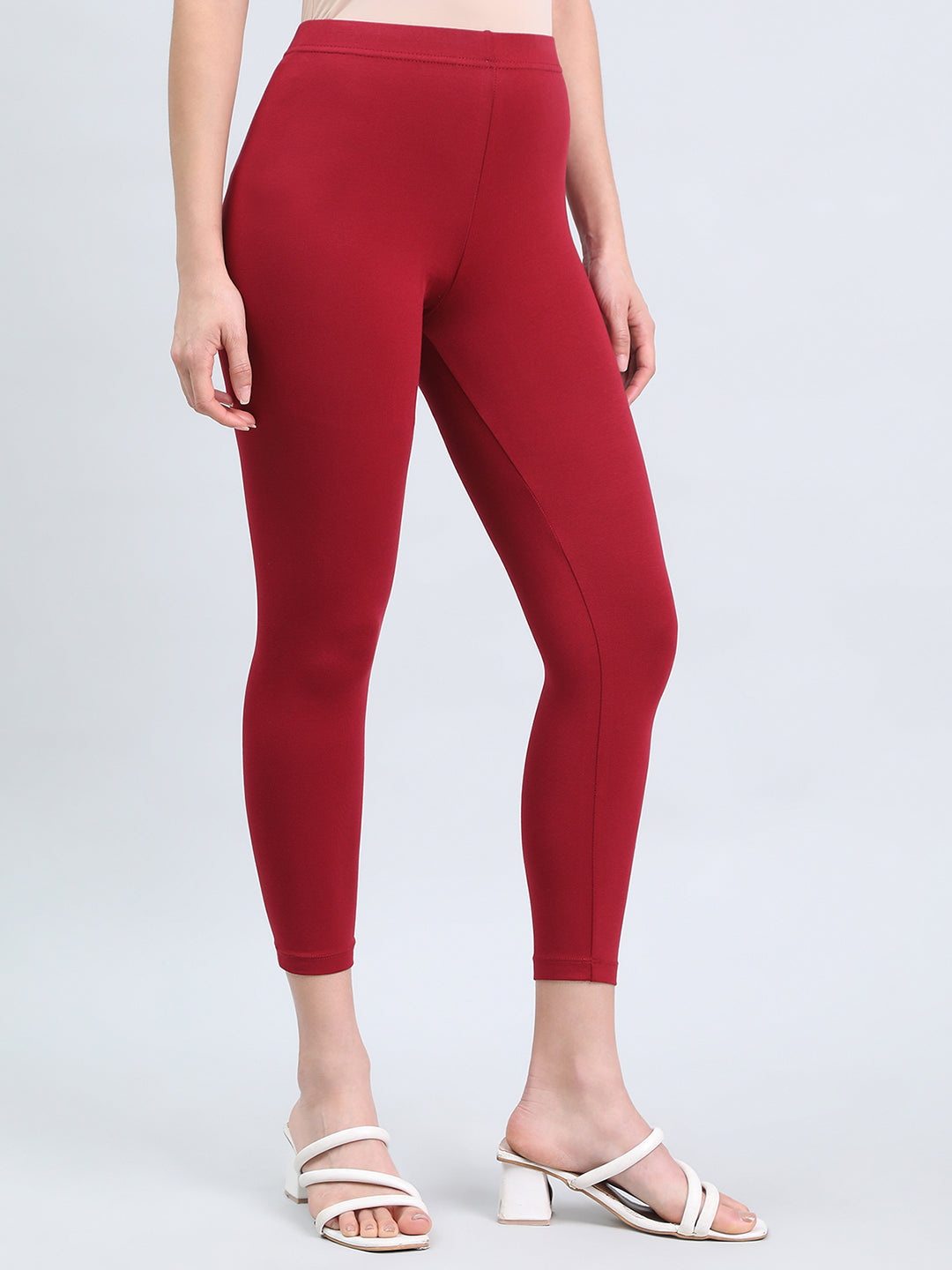 Bright Red Cotton Stretch Cropped Leggings