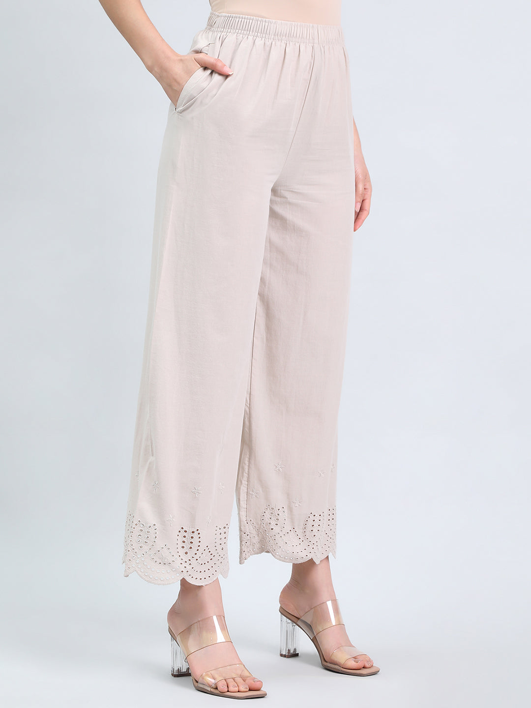 Light Beige Cotton Hakoba Palazzo