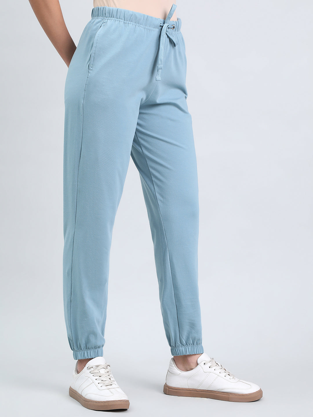 Dusty Blue Cotton Stretch Casual Joggers
