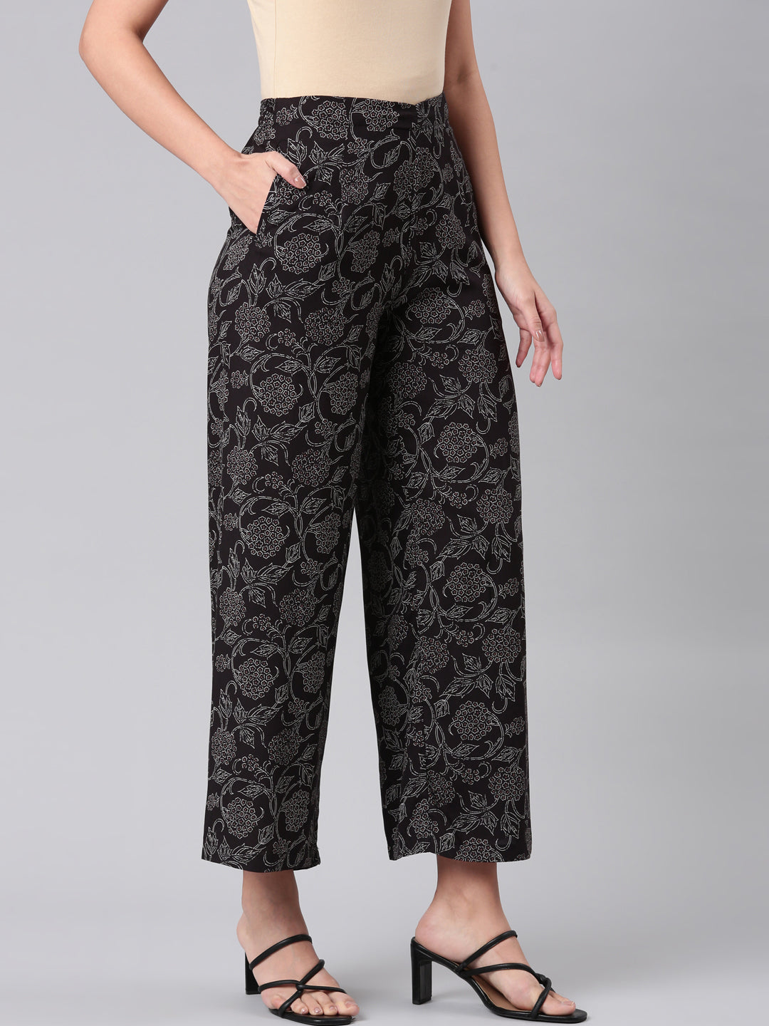 Black Woven Viscose Printed Palazzo