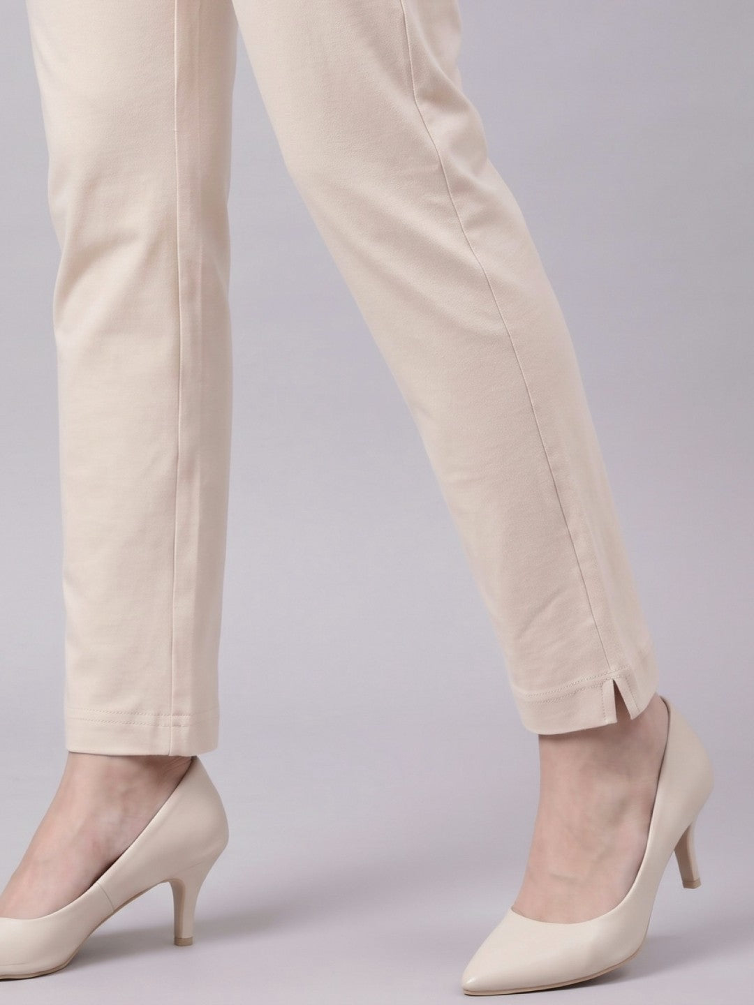 Light Beige Cotton Stretch Kurti Pants