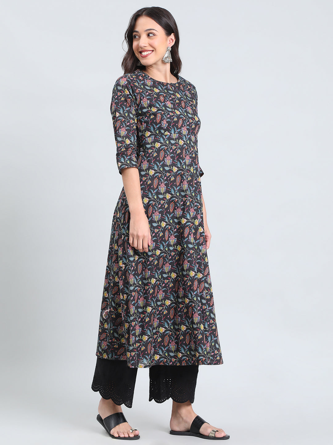 Cotton Jacobean Floral Print Anarkali