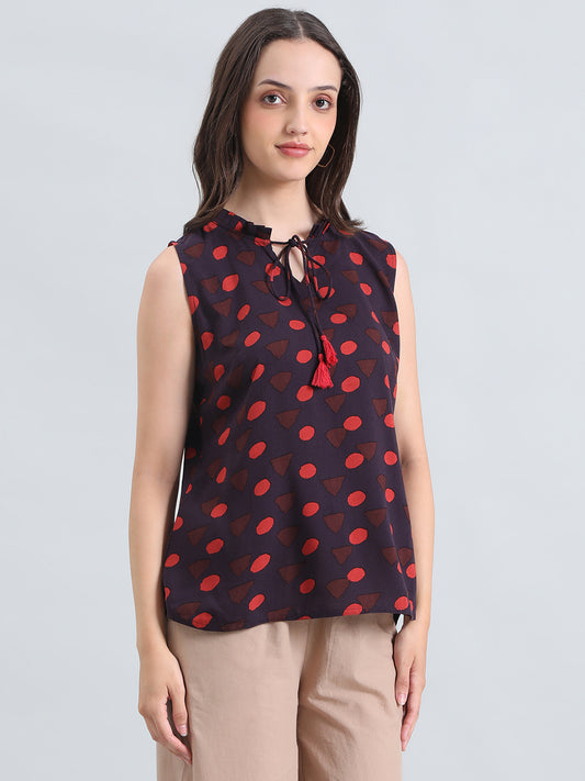 Viscose Tie-Up Geometric Print Blouse