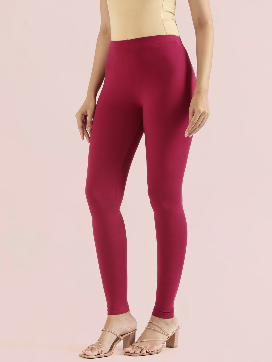 Dark Fuchsia Cotton Stretch Ankle Length Leggings